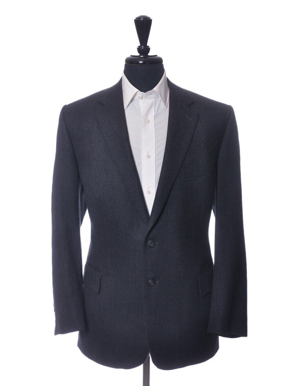 Sam Abouhassan Dark Grey Herringbone Tweed Blazer 46R 37128